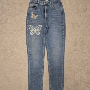 Guess High Rise Blue Jeans with Butterfly Accents